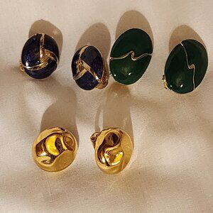 Vintage Trifari Clip On Earrings Round Gold Tone & 2 Other Pair